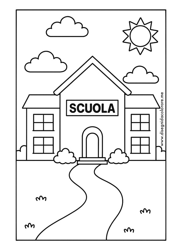 scuola disegno da colorare con edificio scolastico semplice